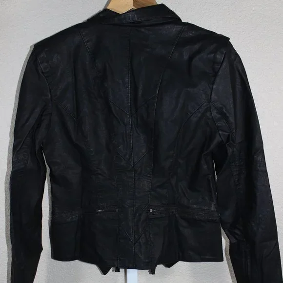 BlankNYC Onyx Vegan Leather Moto Jacket Black Zippered Pockets & Sleeves Multi - Picture 11 of 16